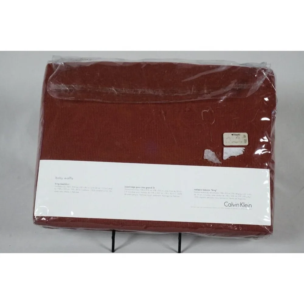 Calvin Klein King Bed Skirt Baby Waffle Pattern Burgundy Burnt Sienna 78x80x15